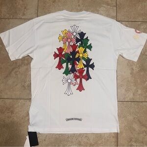 Chrome Hearts White Tee with Colorful Floral Graphics